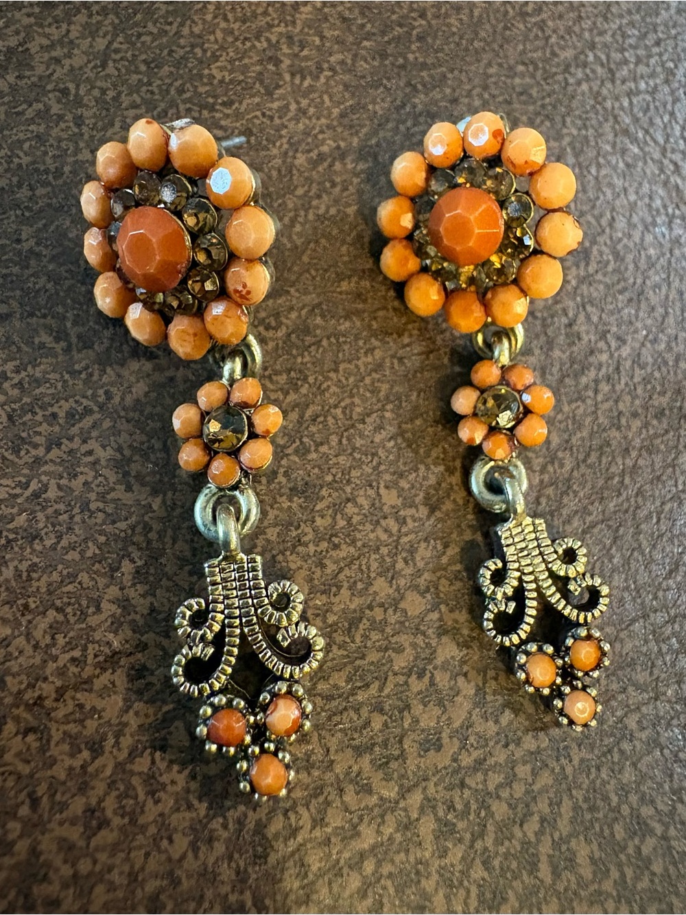 Antique Vintage Coral Dangle Earrings